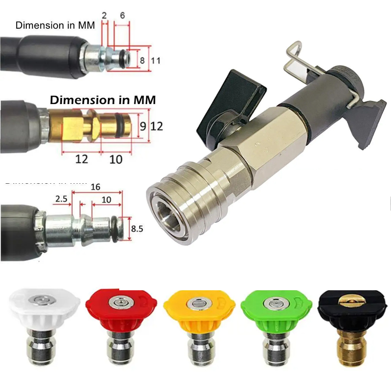 Pressure Washer Foam Gun - ชุดวาล์วลูกบอลล้างแรงดันสูงแบบเชื่อมต่อเร็วขนาด 1/4 นิ้ว, สวิตช์ควบคุมเปิด/ปิด พร้อมข้อต่อตรงสำหรับ Karcher